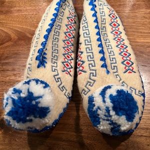 Minas Greek handmade Leather and wool slippers Pom-pom UK size 8, US size 10